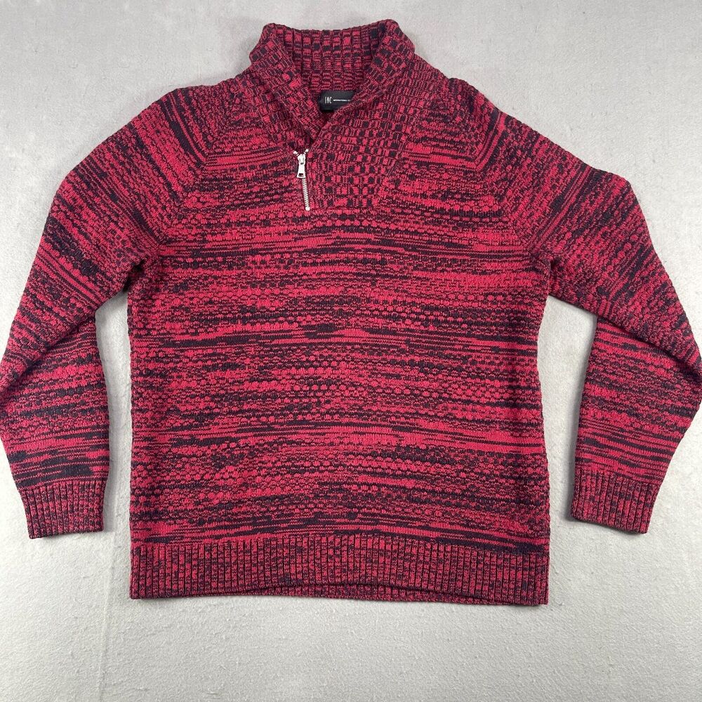 INC International Concepts Sweater Men Large Red Quarter Zip Shawl Collar Knit